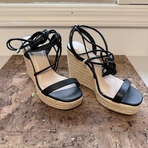 Sassy Black Strappy Sandals with Stacked Roped Wedge Heels by D 💖